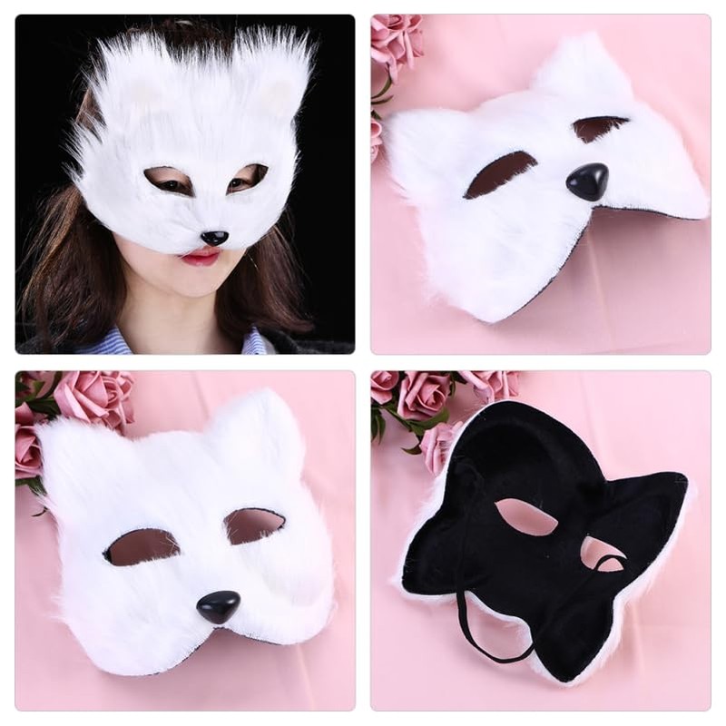 SAFIGLE Pack of 2 Fox Mask Plush Half Mask White