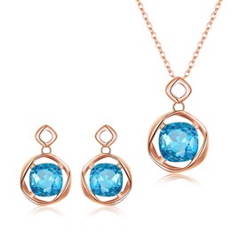 Clearine Women's Sparkling Jewellery Set with Necklace and Earring Prism Austrian Crystal Gift for Bride Bridesmaid Light Blue Rose Gold-Tone