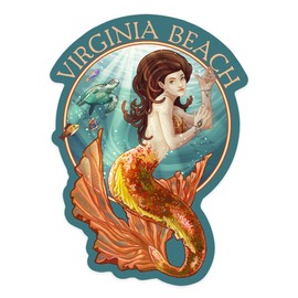 Die Cut Sticker Virginia Beach, Virginia, Mermaid, Contour Vinyl Sticker 3 to 6 inches, (Waterproof Decal for Cars, Water Bottles, Laptops, Coolers), Large