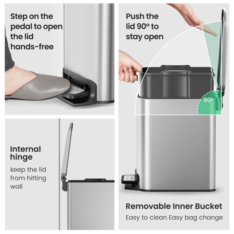 Cesun Small Bathroom Trash Can with Lid Soft Close, Step