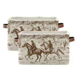 WELLDAY Storage Basket Western Desert Cowboy Closet Storage Bin Cube Organizer Baskets for Shelves Organizing 2PCS