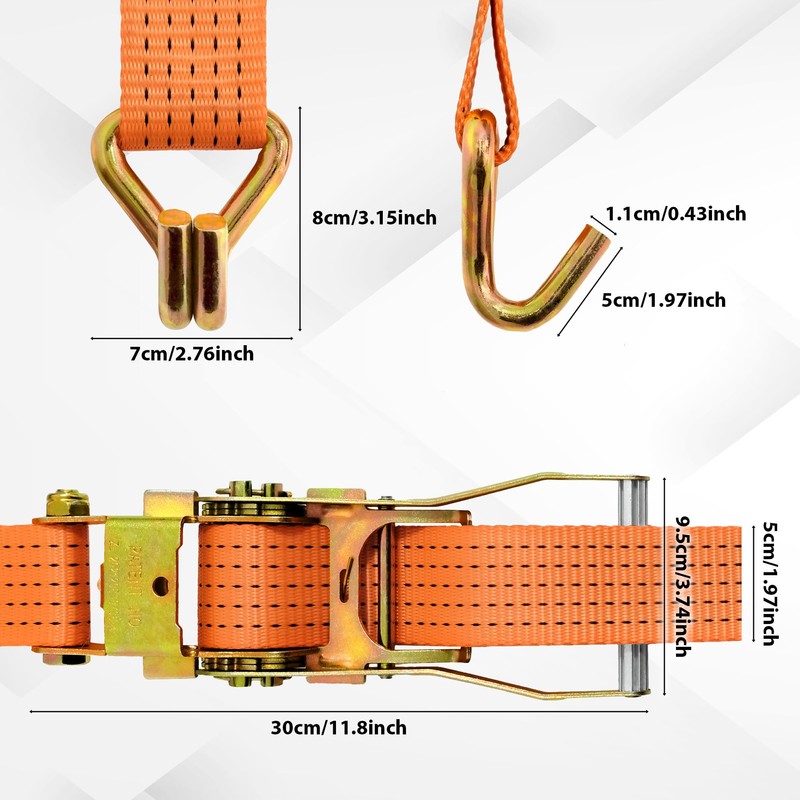 4 Pack-2" x20' Ratchet Straps, Double J Hook Heavy Duty