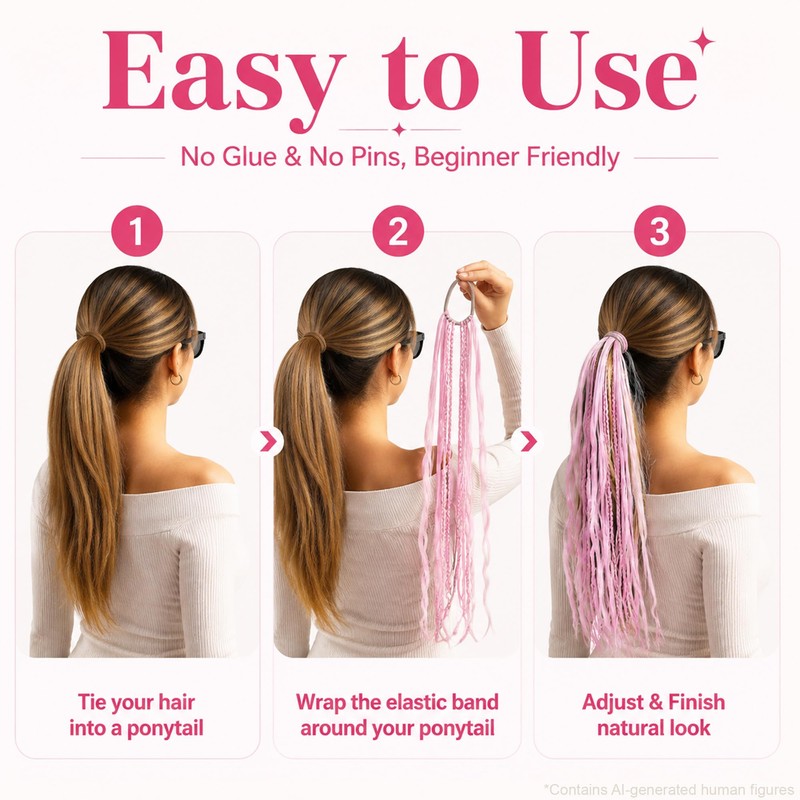 Elastic Dread Ponytail, Boho Braided Ponytail Extension with Elastic Hair