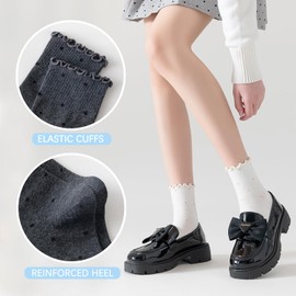 Mcool Mary Women's Ruffle Socks,Casual Ankle Breathable Knit Cotton Cute Polka Dot Crew Frilly Sock 6 Pack