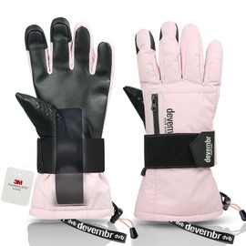 devembr Ski Gloves with Wrist Guards, Warm Snowboard Gloves for Men and Women, Pink, S