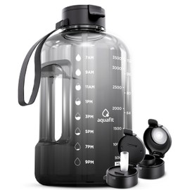AQUAFIT AQUAFIT 1 Gallon Water Bottle with Time Marker - Straw & Chug Lid - BPA Free Big Water Bottle with Straw - Gym Water Bottle with Handle - Gallon Water Jug (128 Ounces, Midnight Gray)