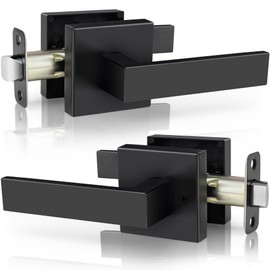 Gaurqiah Non-Locking Interior Lever, Square Heavy Duty Door Handle Passage No Key & Lock Black Lever for Closet & Hallway Door