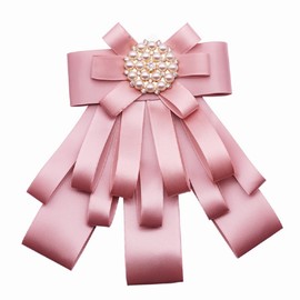 Wcysin Rhinestone Pre-Tied Ribbon Brooch Bow Tie Pin Collar Bow for Women Girls