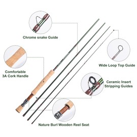 Goture Fly Fishing Rod, 9ft 4 Piece Fly Rod with Carrying Case Freshwater Saltwater, Carbon Fiber Blank Fly Rod, Travel Fly Fishing Rod for Walleye Bass Salmon Trout Fishing（9ft#5）