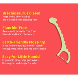 Sea Turtle Kids Dino Floss Picks - Corn Starch Handle - Thin Thread Tooth Dental Flossers - Unflavored (100)