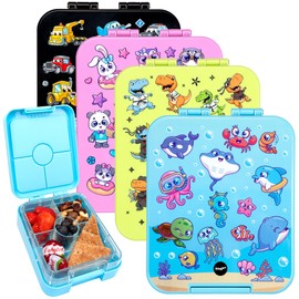 Fringoo - Bento Box - Lunch Box - Leak-Proof, 650ml Capacity, 4 Compartments, BPA-Free, Blue Sea World Design