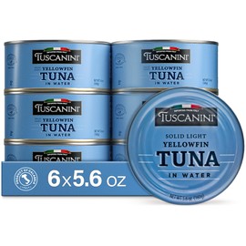 Tuscanini Italian Solid Light Yellowfin Tuna in Water 5.6oz (6 Pack) | Gluten Free, Soy Free, Mineral Enriched, Kosher for Passover, Product of Italy