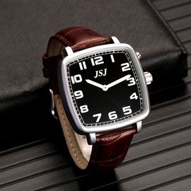 VISIONU Square English Talking Watch with Alarm,Talking Date and Time,Black Dial,Brown Leather Band TESW-1714U