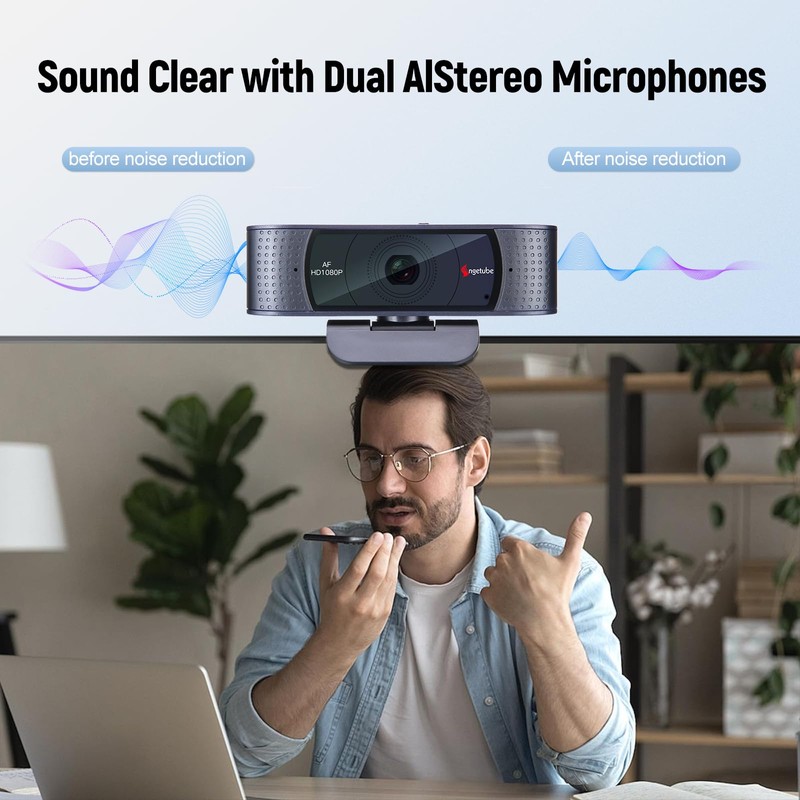 Angetube Webcam with Microphone - 1080P Full HD Streaming Webcam,