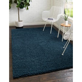 Unique Loom Solo Solid Shag Collection Area Modern Plush Rug Lush & Soft, 3 ft 3 x 5 ft 3, Navy Blue