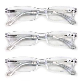 V.W.E. 3 Pairs Lightweight Rectangular Unisex Readers with Spring Hinge - Slim Reading Glasses (3 Pairs Clear, 2.00)