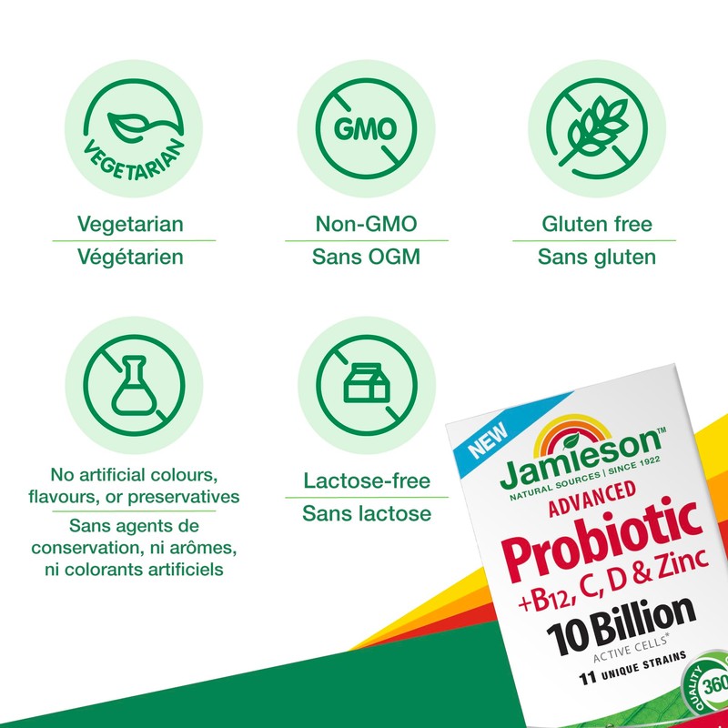 Jamieson Advanced Probiotic 10 Billion CFU + Vitamins B12, C,