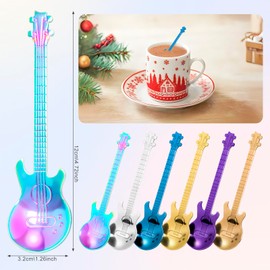 Guitar Spoons Coffee Teaspoon，6 Pcs Stainless Steel Musical Coffee Gifts for Men, Cute Tea Spoons Set Ice Cream/Dessert/Stirring/Sugar Spoon