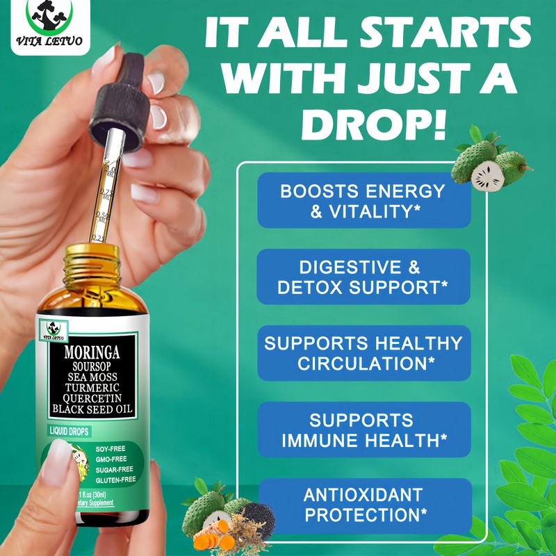 Moringa Drops,Pure Moringa Oleifera Liquid Extract with Soursop Sea Moss