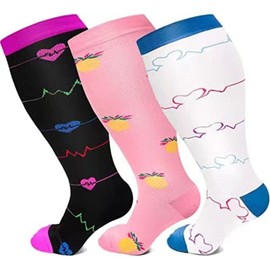 Cheeroyal 3 Pack Plus Size Compression Socks for Women and Men, 20-30mmhg Extra Large Wide Calf Knee High Stockings for Circulation Support (7XL, set1)