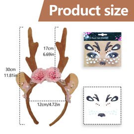 YongSral Reindeer Headband, Deer Antlers Headband Women's with Face Sticker, Reindeer Antlers Headband, Reindeer Headband Christmas, Elk Antlers Headband, Deer Antlers Kaar Hoop for Children Adults