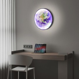 LED Wall Lamp 24W Earth Wall Sconce with 3 Colors Dimmable Lighting for Living Room Bedroom Office Decor, 19.7in Diameter (Earth)