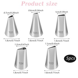 Larrel 5 Piece Icing Nozzles Set, 304 Stainless Steel Nozzles for Piping Bags, Reusable Seamless Piping Nozzles, Professional Baking Decoration Tools for Icing, Cream, Pastries, Cakes, Cupcakes