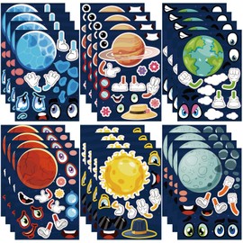Dorgua Make-a-face Sticker Set, Make A Space Stickers for Kids Boys, DIY Craft Stickers Face Stickers Decor, Make Your Own Space Sticker for Party Favor Supplies Gifts, 6 Designs 24 Sheets