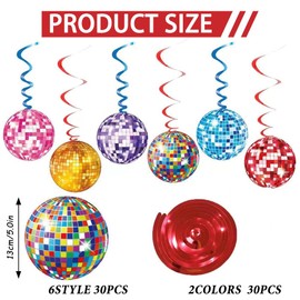 Disco Ball Party Decorations, 60PCS Hanging Swirl Decor, Dance Party Decorations for 70s Birthday Retro Garland (Colorful)