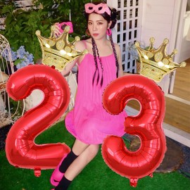 40 Inch Gold Crown Number 23 Balloons, 23th Birthday Balloons for Men Women, Red 23th Celebration Decor Happy 23th Birthday Party,23th Birthday Party Decoration Wedding Anniversary Events Supplies