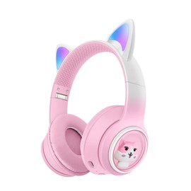 KUUBELAA 5.3 Bluetooth Cat Headphones for Girl,Lighting Up Wireless Headphones for Kids,Gaming Bluetooth Headset for Children,Compatible with Smartphone/Laptop/PC