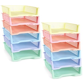 Set of 12 Pastel Turn in Trays for Teachers Stackable Classroom Paper Letter Trays Plastic Classroom Desk Letter Organizer Tray Storage Baskets for Library, Drawers, Office, Home