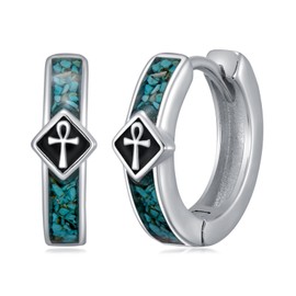 Midir&Etain Malachite / Blue Opal/Turquoise Hoop Earrings 925 Sterling Silver Hypoallergenic Black 15 mm Huggie Earrings Jewellery Gifts for Men Women, small, Sterling Silver Opal, Opal