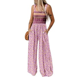 Dokotoo Womens Oversized Pink Jumpsuits for Women Overalls Loose Casual Wide Leg One Piece Sleeveless Printed Jumpsuit Long Pant Rompers with Pockets XX-Large