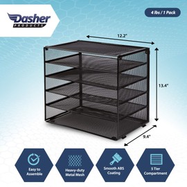 Desk Organizer Tray - Letter Tray in Black Metal Mesh for Organizing Files, Papers, Bills, Folders, Letters, Binders, and More. Desktop Paper Tray Rack for Home, Office, or School … (5 Tier)