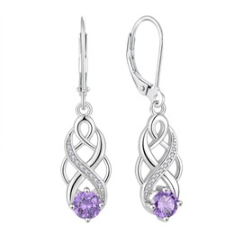 Lwsary Infinity Celtic Knot Drop Dangle Earrings 925 Sterling Silver Twisted Leverback Earrings Amethyst February Birthstone Earrings Irish Jewelry for Women