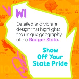 Birdy Boutique Wisconsin Map Tapestry – 60" x 46" Educational Wall Hanging for Kids – State Landmarks, Cities, & Fun Facts – Lightweight & Easy to Hang Classroom or Homeschool Decor