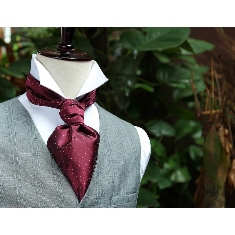 HISDERN Men's Burgundy Cravat Wedding Polka Dot Ascot Tie Classic