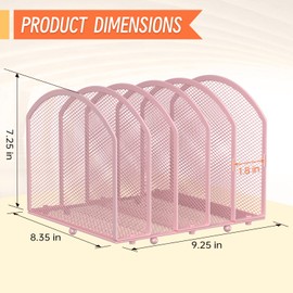 MINDEPOT Desk File Organizer 5 Sections Desktop Organizer File Sorter Office Organization File Folder Holder for Office School & Classroom (Pink, 5 Section - 1Pack)