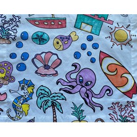 The Coloring Table – Oceantime Fun Design – XL Rectangle Tablecloth - Fabric Coloring Tablecloth - Colorable Designs – Washable and Reusable – Coloring Activity for Children and Adults