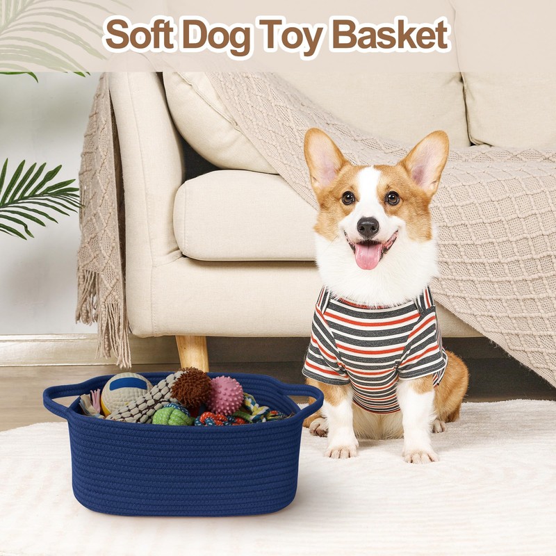 WILLITAT Cute Blue Woven Basket, Empty Gift Basket for Christmas,