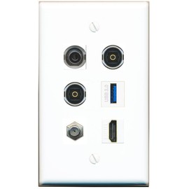 RiteAV 3.5mm Coax HDMI 2 TOSLINK USB-3 Flat/Solid Wall Plate [White]