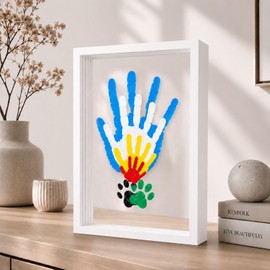 Family Handprint Kit for 4 – Wooden Frame with 4 Acrylic Boards, DIY Keepsake Art for Baby, Pet & Family, Non-Toxic Washable Paint Hand Mold Memory Gift - White