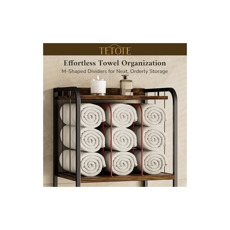 TETOTE 4-Tier Towel Rack, M-Shaped Detachable Dividers Towel Shelf with