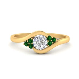 55Carat Swirl Cluster Round Engagement Ring yellow gold plated Created Emerald Round shape Green color Side Stone Engagement Rings prong Setting in Size 10 Casual Wear for Gift