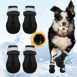 Dog Shoes for Large Small Medium Dogs Warm Non-Slip Protective Dog Boots for Winter Cold Pavement Waterproof Cotton Paw Protector for Snow Rain Outdoor (Black-B, #7 (3.34"*2.75")(L*W) for 40-58 lbs)