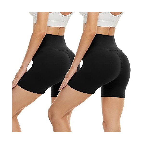 CAMPSNAIL 2 Pack Biker Shorts for Women(Reg & Plus Size)– 5" High Waist Spandex Soft Stretch for Summer Athletic Yoga Workout