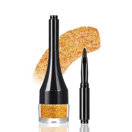 HOSAILY Gold Face Glitter Gel, Holographic Chameleon Shimmer Metallic Body Glitter for Eyes&Hair&Nail, Long Lasting Waterproof Iridescent Liquid Eyeshadow, Sparkle Freckles Sequins Rave Makeup#03