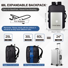 sykart Vacuum Backpack Travel with Pump, 60L Expandable Vacuum Compression Backpack with Vacuum Seal, Water Resistant TSA Lock Carry On Backpack for Travel