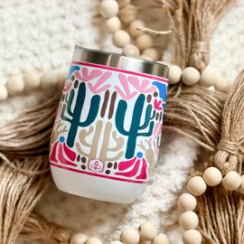 Biddlebee 12 Oz Stainless Steel Wine Tumblers with Slider Lids, 2-Pack – Double Wall Insulated Cups for Wine, Coffee, Cocktails, or Tea – Keeps Drinks Hot or Cold for Hours (Desert Dreams)